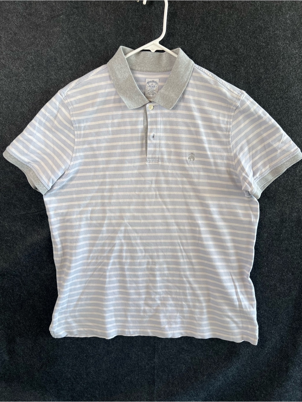 Brooks Brothers Logo Blue White Striped Polo Shirt Slim Fit Men’s Size XL
